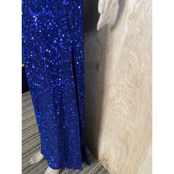 1990s Scala Royal Blue Sequin One Shoulder Gown Open Back Evening Dress Sz M - Picture 11 of 16